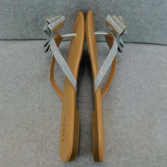 Women's Mabae Silver Embellished Bling Bow Flat Sandals - Size 7 - Picture 7 of 10